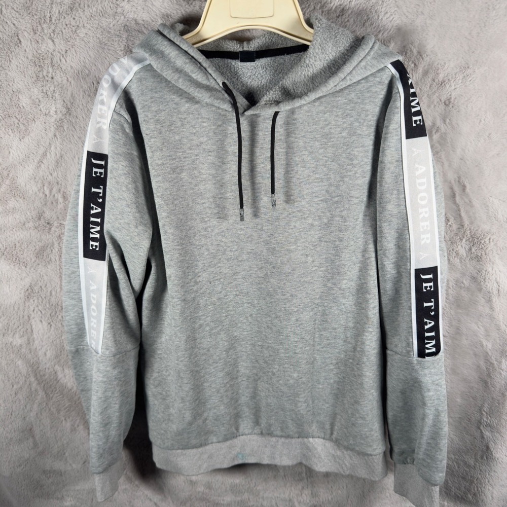 MANFINITY Men's Grey Hoodie With French Text Sleeve Detail‎ Size S